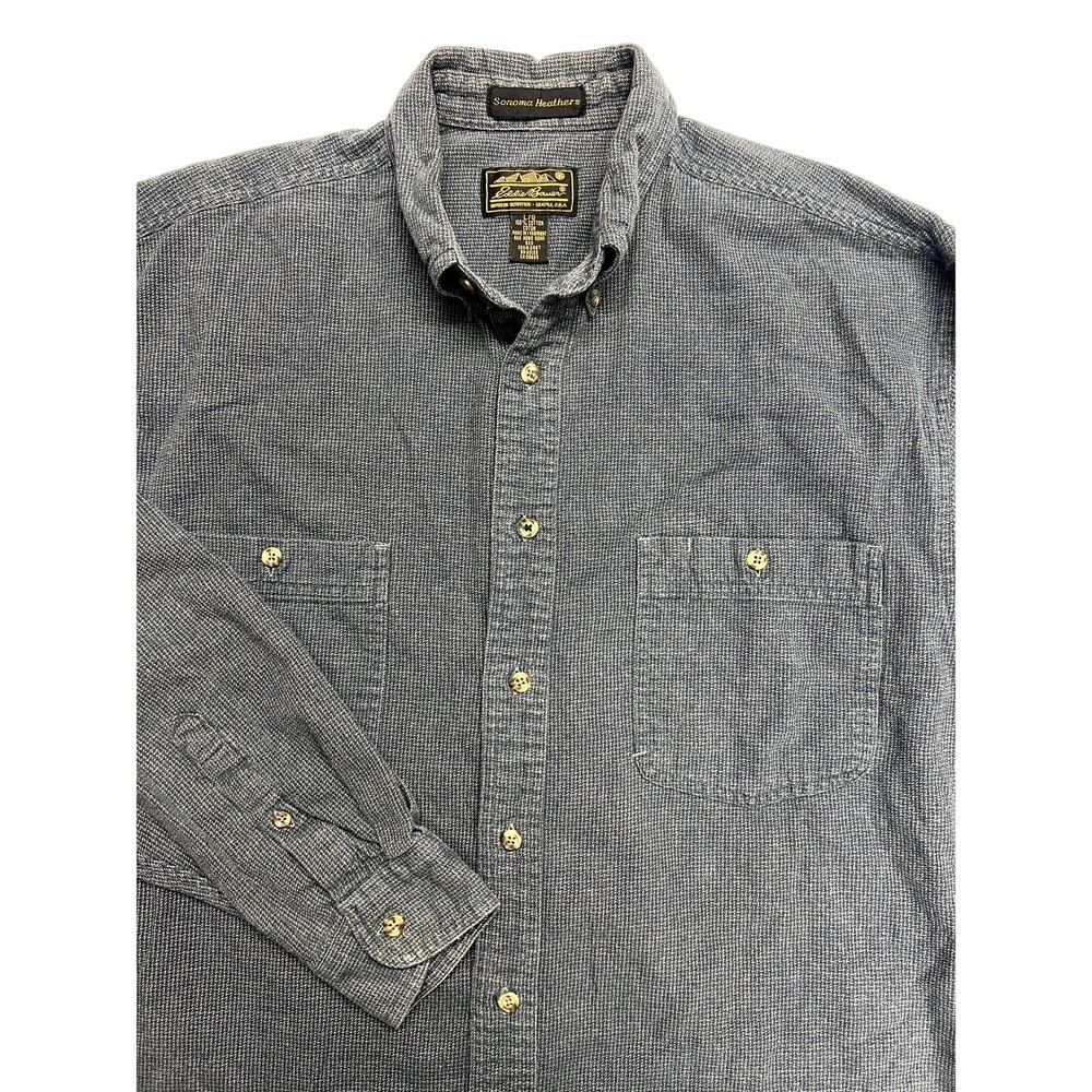 Vintage Eddie Bauer Men's Large Sonoma Heathers Button Down Shirt Gray Cotton